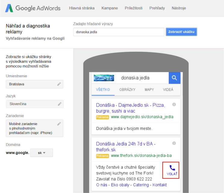 Nastavte si rozšírenie reklamy o telefonické funkcie.