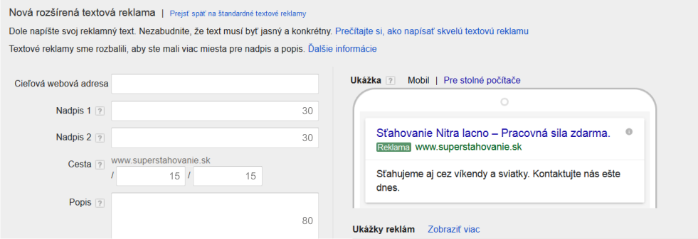 nový formát reklamy AdWords