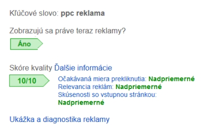 Sledujte skóre kvality kľúčových slov v Google AdWords.