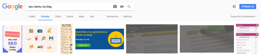 prvé pozície v obrázkovom vyhľadávaní Google.sk pri výraze seo článku na blog