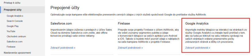 Prepojenie s Google Analytics.