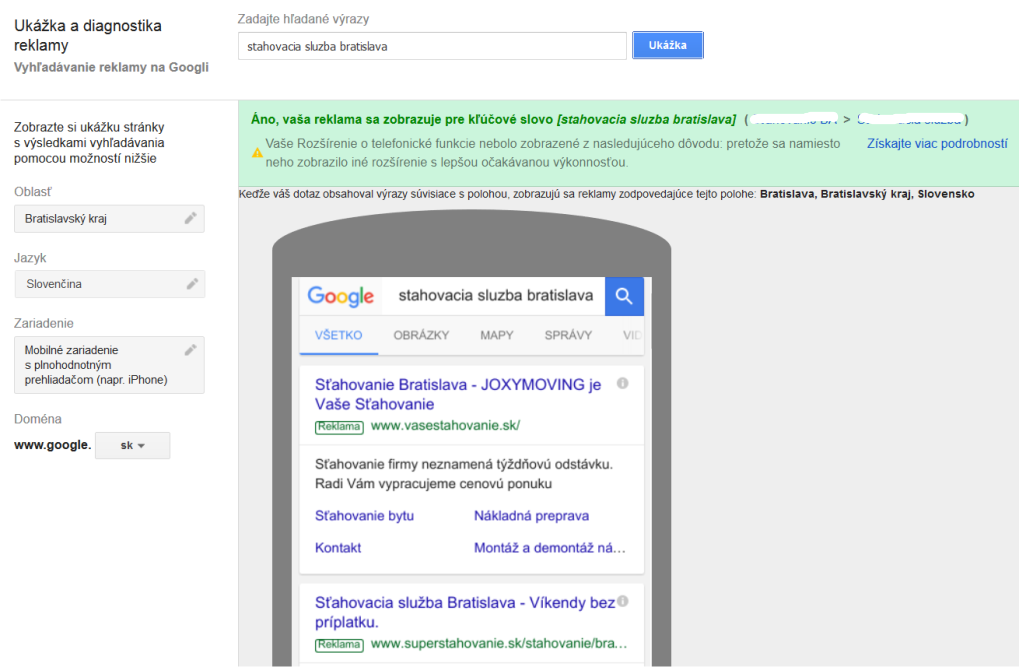 Ukážka a diagnostika reklamy v AdWords