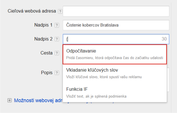 Odpočítavanie v AdWords