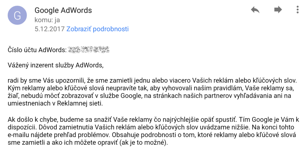 e-mail so zamietnutím reklamy