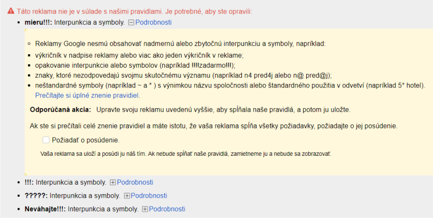 zamietnutá reklama - interpunkcia a symboly