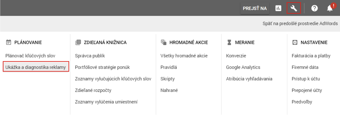 nástroje v AdWords