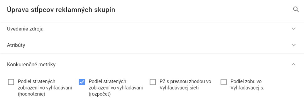 stĺpce stratené zobrazenie rozpočet