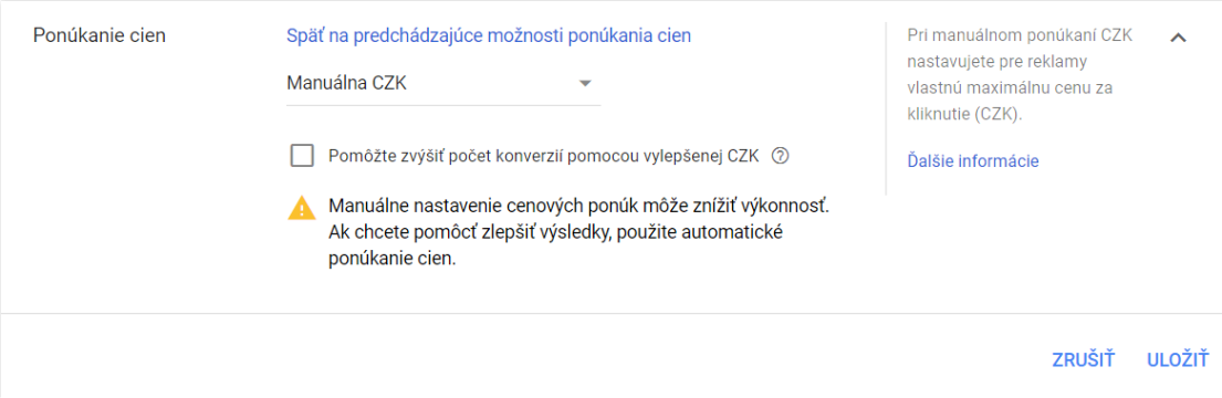 manuálna cena za kliknutie v Google Ads