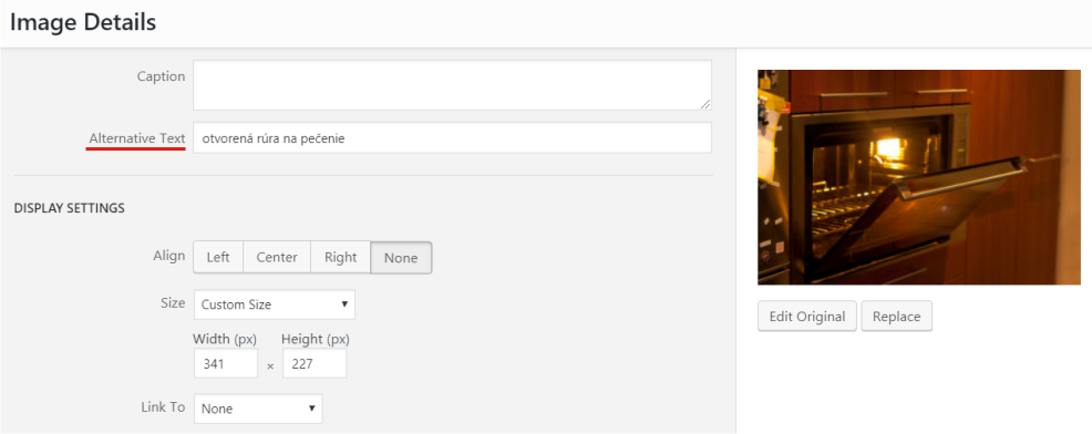 nastavenie alternatívneho popisu obrázka vo Wordpresse
