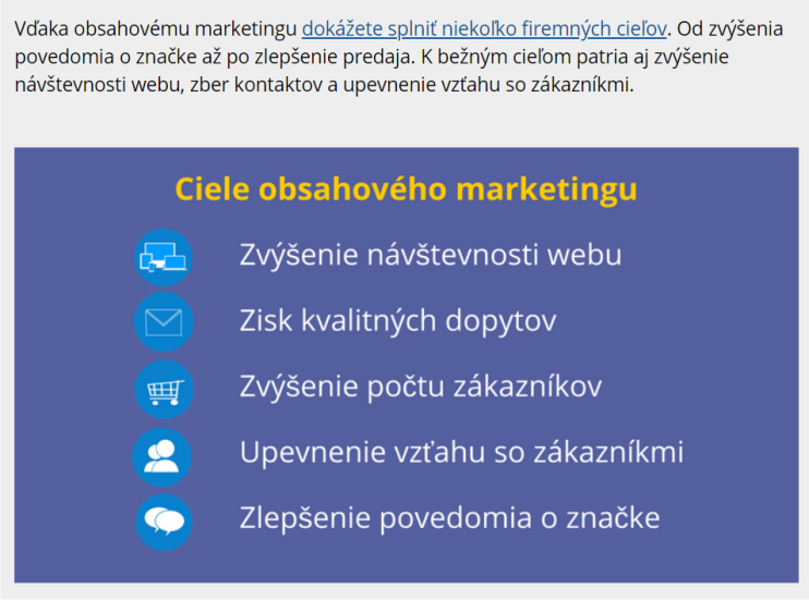 sumár cieľov obsahového marketingu