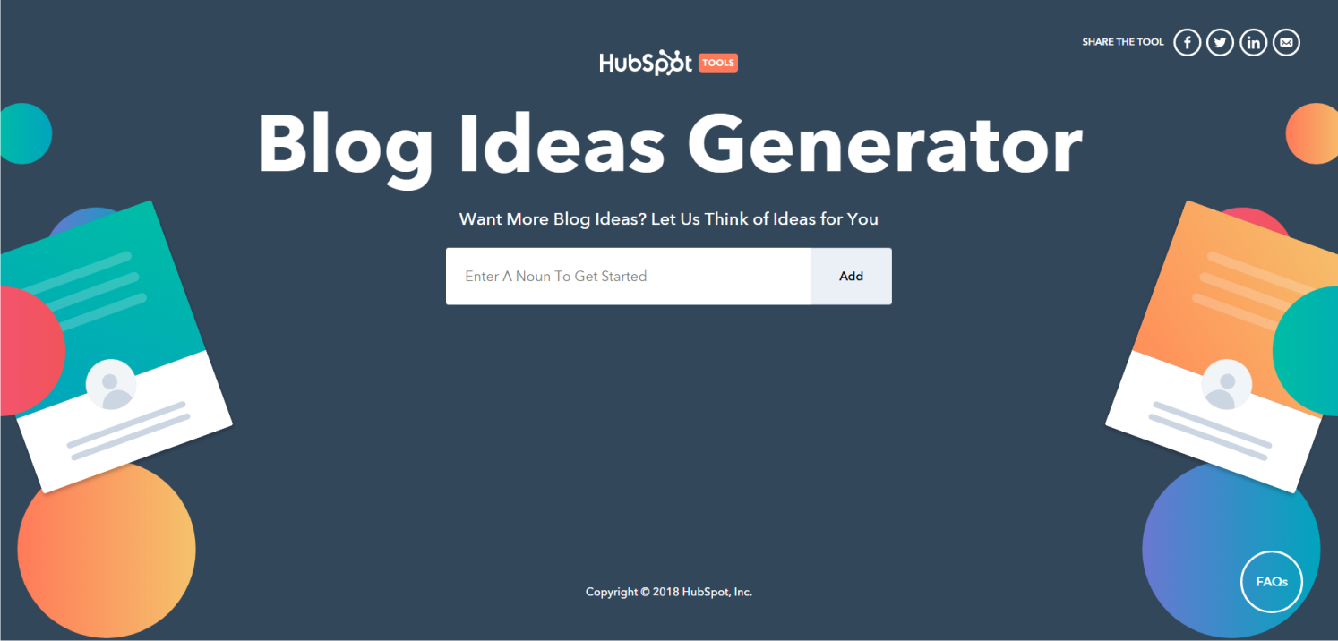 úvodná stránka nástroja Hubspot Blog Ideas Generator