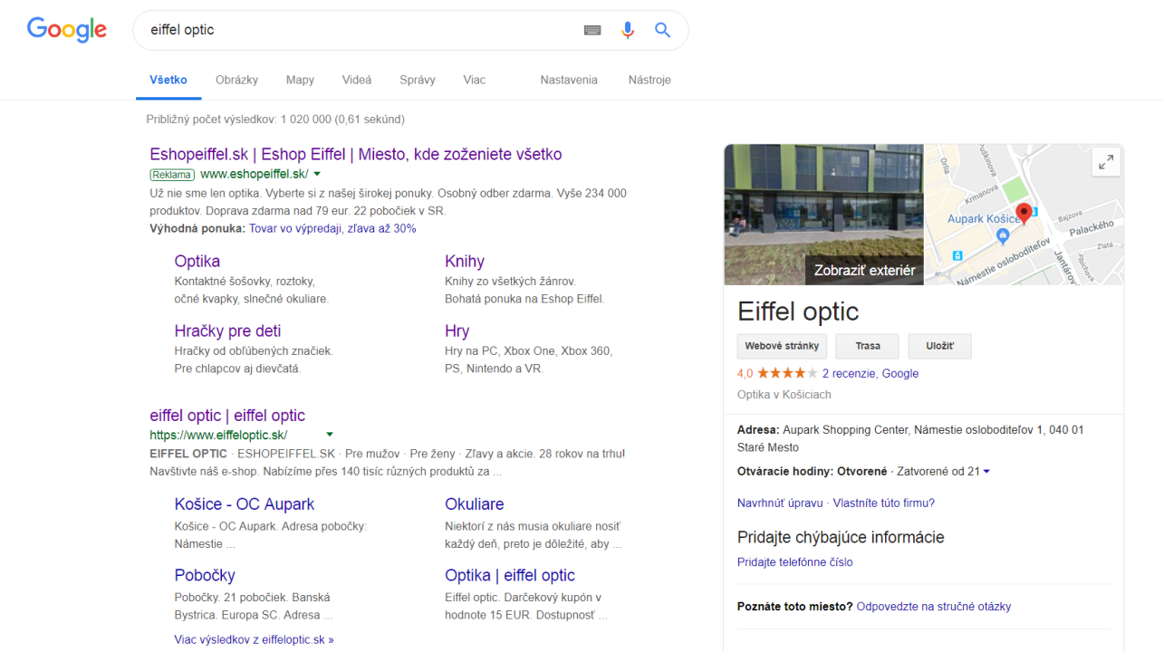 tri odkazy na tú istú značku na prvej strane v Google.sk