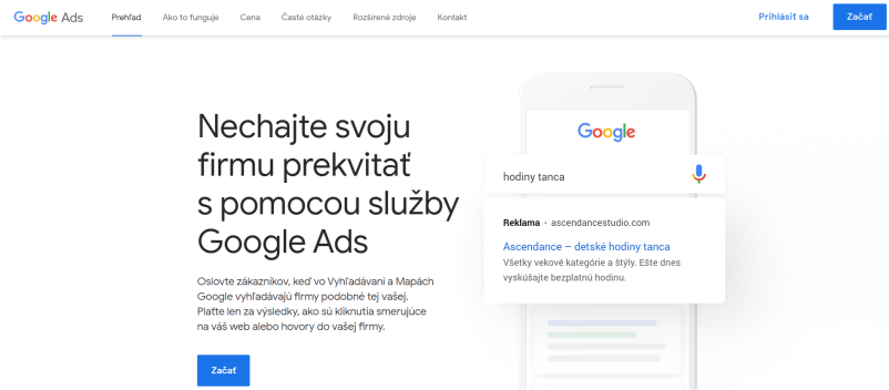 úvodná stránka služby Google Ads