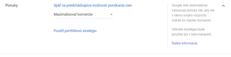 cenová stratégia maximalizovať konverzie v Google Ads