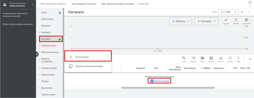 nová kampaň Google Ads